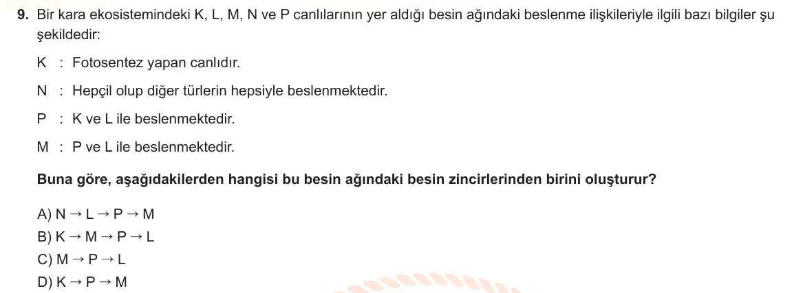 LGS Örnek Soruları Kasım 2024 Sayısal Fen Bilimleri 9. Soru görseli