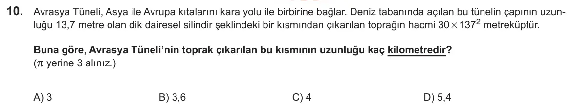 LGS Örnek Soruları Kasım 2024 Sayısal Matematik 10. Soru görseli
