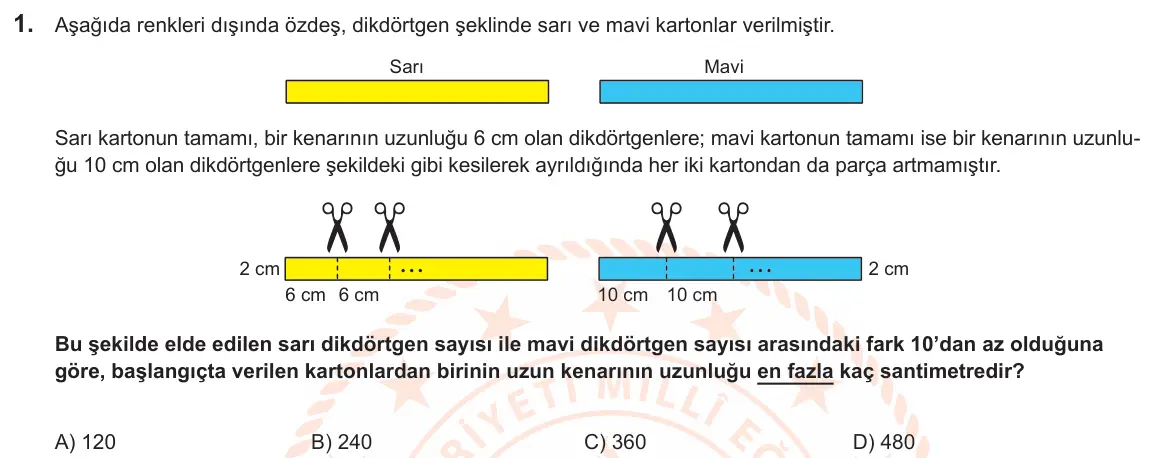 LGS Örnek Soruları Kasım 2024 Sayısal Matematik 1. Soru görseli