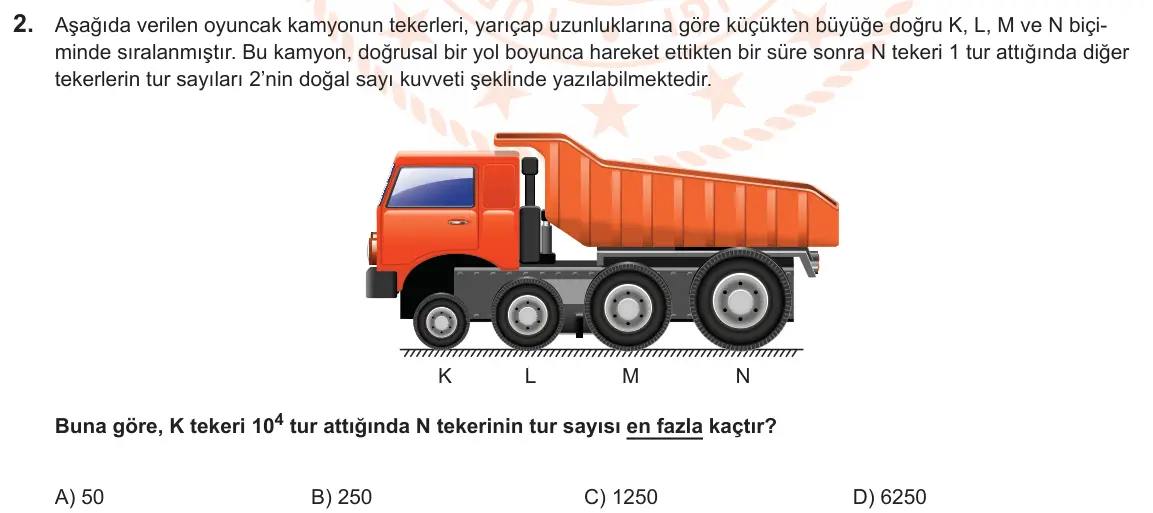LGS Örnek Soruları Kasım 2024 Sayısal Matematik 2. Soru görseli