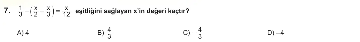 LGS Örnek Soruları Kasım 2024 Sayısal Matematik 7. Soru görseli