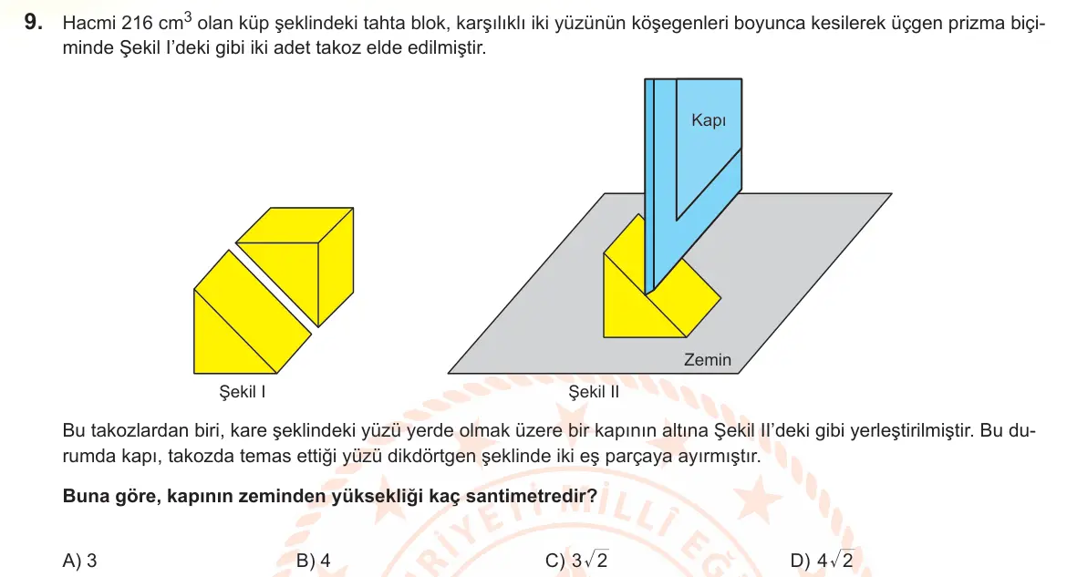 LGS Örnek Soruları Kasım 2024 Sayısal Matematik 9. Soru görseli