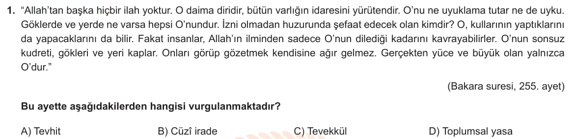 LGS Örnek Soruları Kasım 2024 Sözel Din Kültürü ve Ahlak Bilgisi 1. Soru görseli