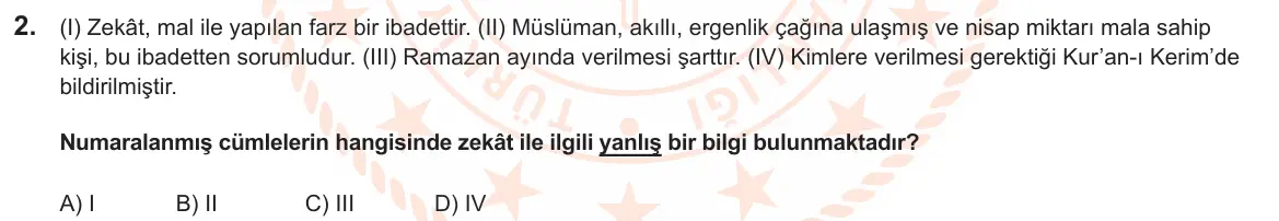 LGS Örnek Soruları Kasım 2024 Sözel Din Kültürü ve Ahlak Bilgisi 2. Soru görseli