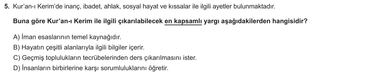 LGS Örnek Soruları Kasım 2024 Sözel Din Kültürü ve Ahlak Bilgisi 5. Soru görseli