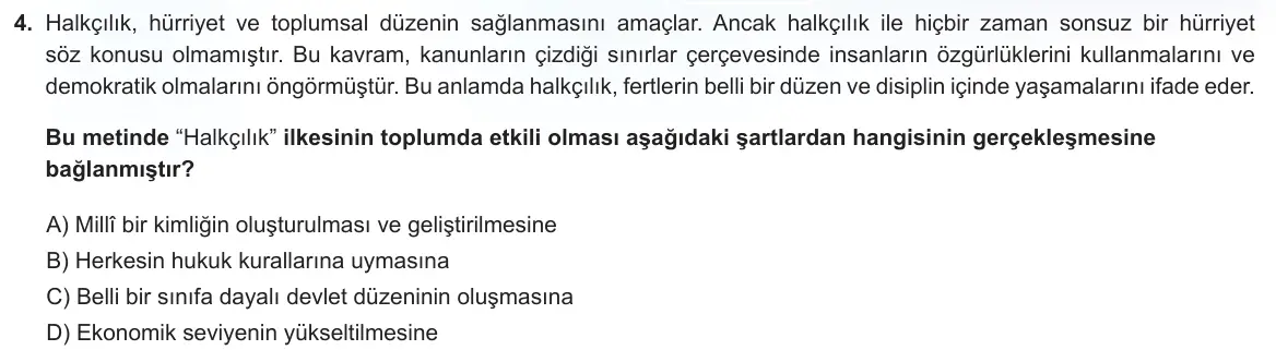 LGS Örnek Soruları Kasım 2024 Sözel T.C. İnkılap Tarihi ve Atatürkçülük 4. Soru görseli