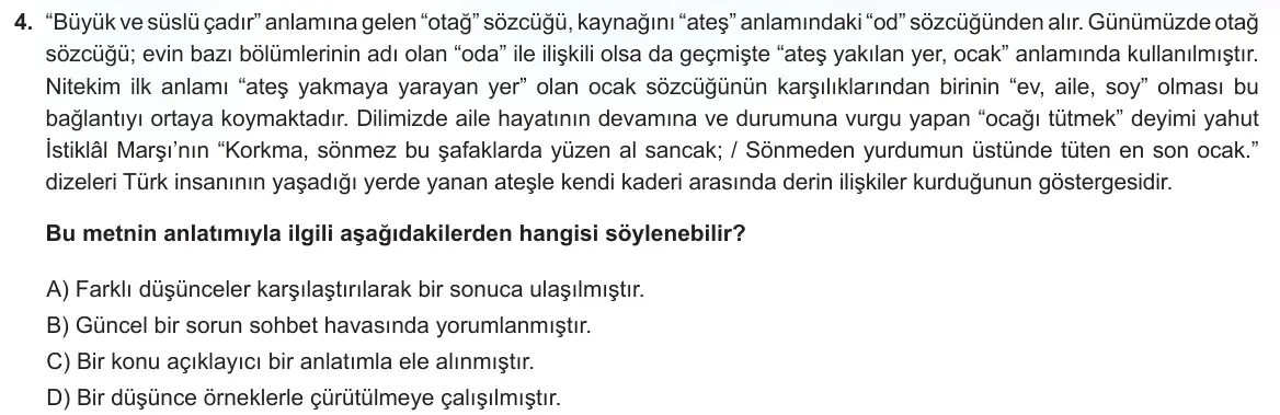LGS Örnek Soruları Kasım 2024 Sözel Türkçe 4. Soru görseli