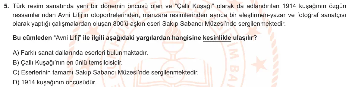 LGS Örnek Soruları Kasım 2024 Sözel Türkçe 5. Soru görseli