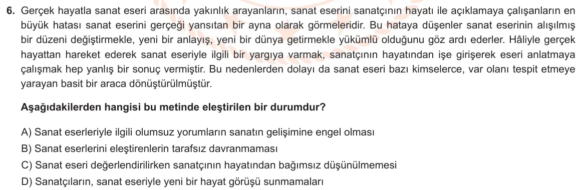 LGS Örnek Soruları Kasım 2024 Sözel Türkçe 6. Soru görseli