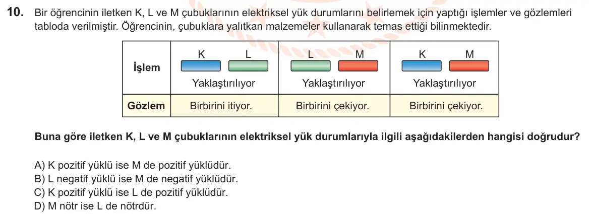 LGS Örnek Soruları Nisan 2025 Sayısal Fen Bilimleri 10. Soru görseli