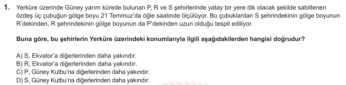LGS Örnek Soruları Nisan 2025 Sayısal Fen Bilimleri 1. Soru görseli