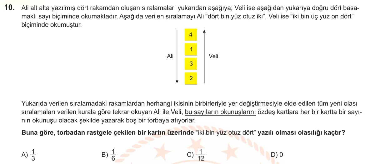 LGS Örnek Soruları Nisan 2025 Sayısal Matematik 10. Soru görseli