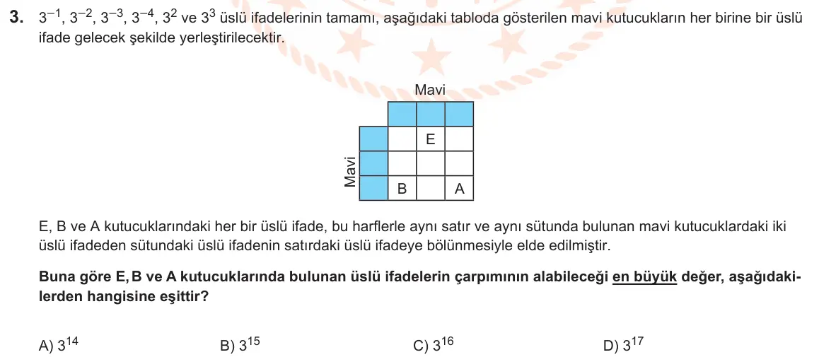 LGS Örnek Soruları Nisan 2025 Sayısal Matematik 3. Soru görseli