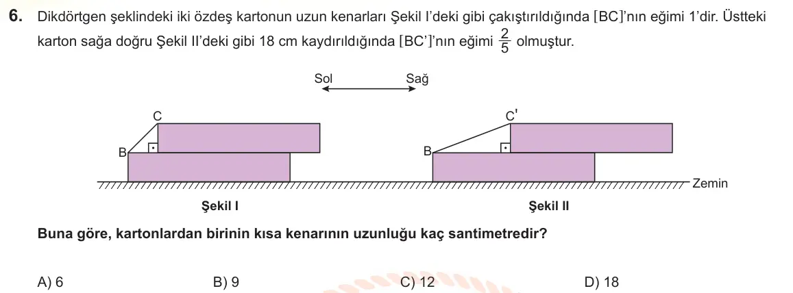LGS Örnek Soruları Nisan 2025 Sayısal Matematik 6. Soru görseli