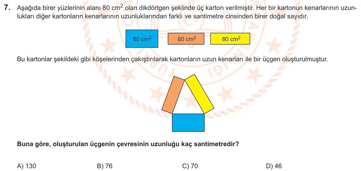 LGS Örnek Soruları Nisan 2025 Sayısal Matematik 7. Soru görseli