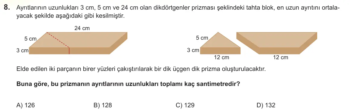 LGS Örnek Soruları Nisan 2025 Sayısal Matematik 8. Soru görseli