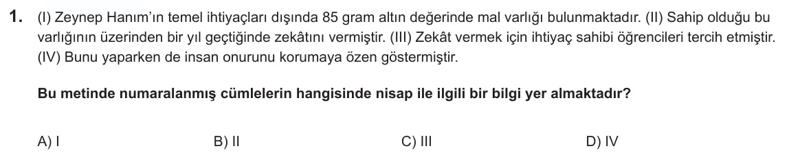 LGS Örnek Soruları Nisan 2025 Sözel Din Kültürü ve Ahlak Bilgisi 1. Soru görseli