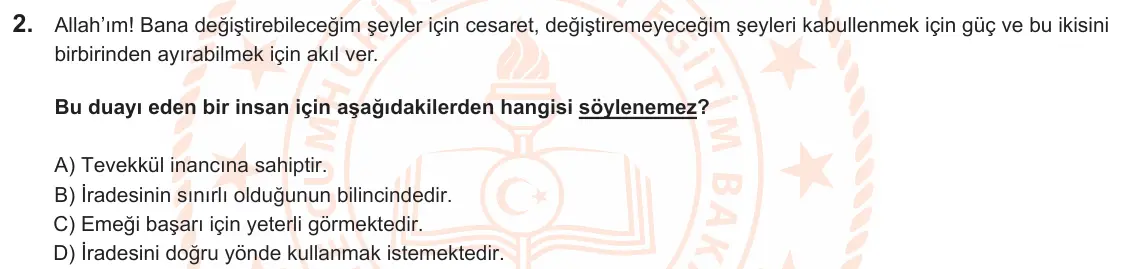 LGS Örnek Soruları Nisan 2025 Sözel Din Kültürü ve Ahlak Bilgisi 2. Soru görseli