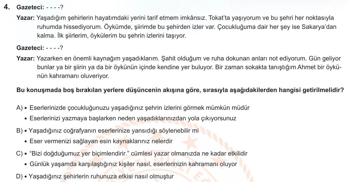 LGS Örnek Soruları Nisan 2025 Sözel Türkçe 4. Soru görseli