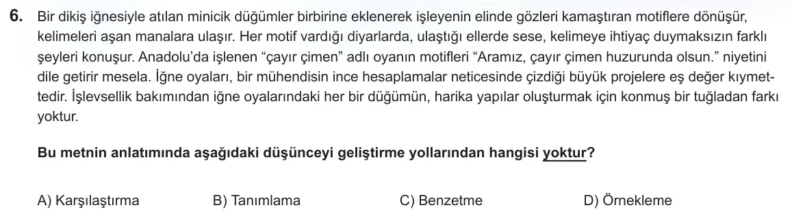 LGS Örnek Soruları Nisan 2025 Sözel Türkçe 6. Soru görseli