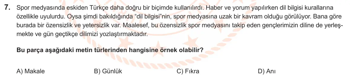 LGS Örnek Soruları Nisan 2025 Sözel Türkçe 7. Soru görseli
