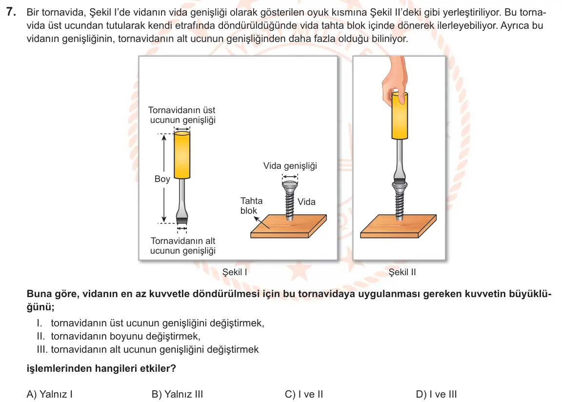 LGS Örnek Soruları Şubat 2025 Sayısal Fen Bilimleri 7. Soru görseli