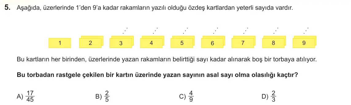 LGS Örnek Soruları Şubat 2025 Sayısal Matematik 5. Soru görseli