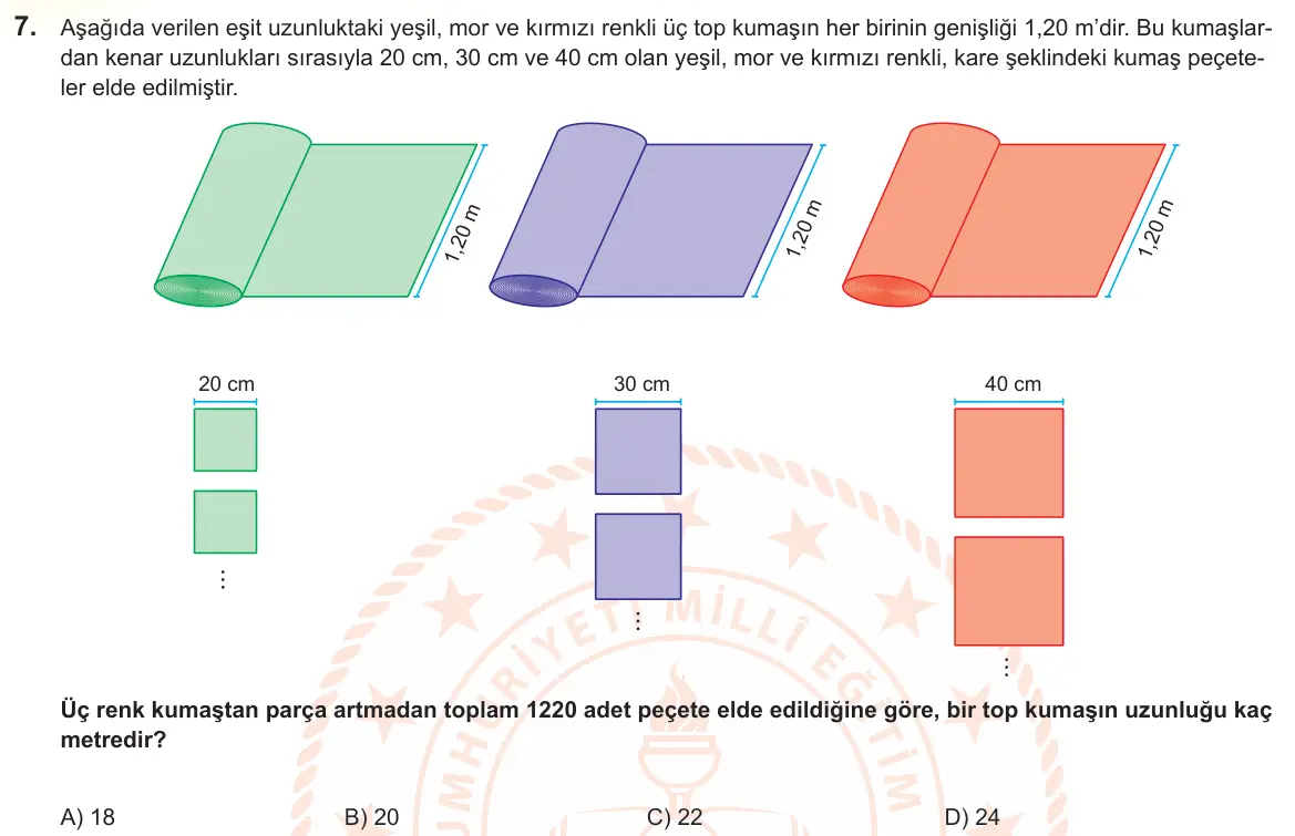 LGS Örnek Soruları Şubat 2025 Sayısal Matematik 7. Soru görseli