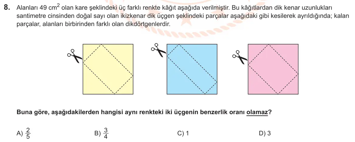 LGS Örnek Soruları Şubat 2025 Sayısal Matematik 8. Soru görseli