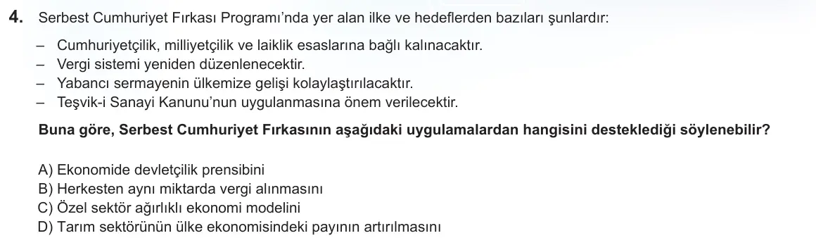 LGS Örnek Soruları Şubat 2025 Sözel T.C. İnkılap Tarihi ve Atatürkçülük 4. Soru görseli