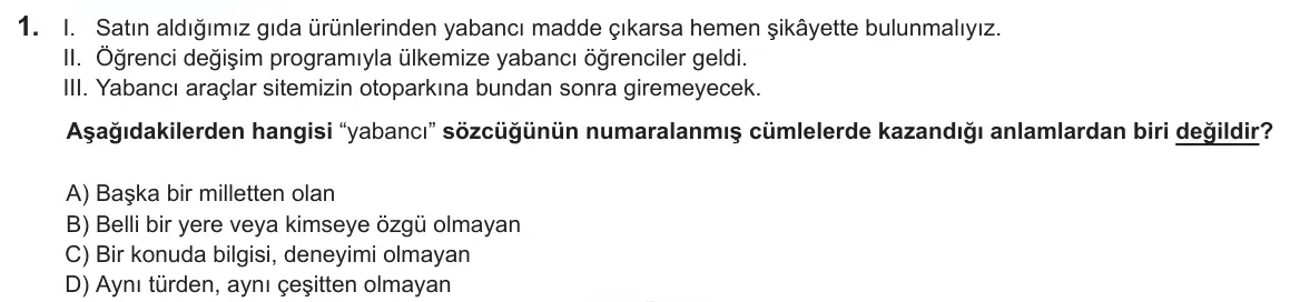 LGS Örnek Soruları Şubat 2025 Sözel Türkçe 1. Soru görseli