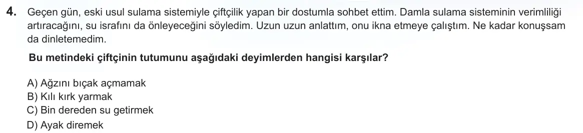 LGS Örnek Soruları Şubat 2025 Sözel Türkçe 4. Soru görseli