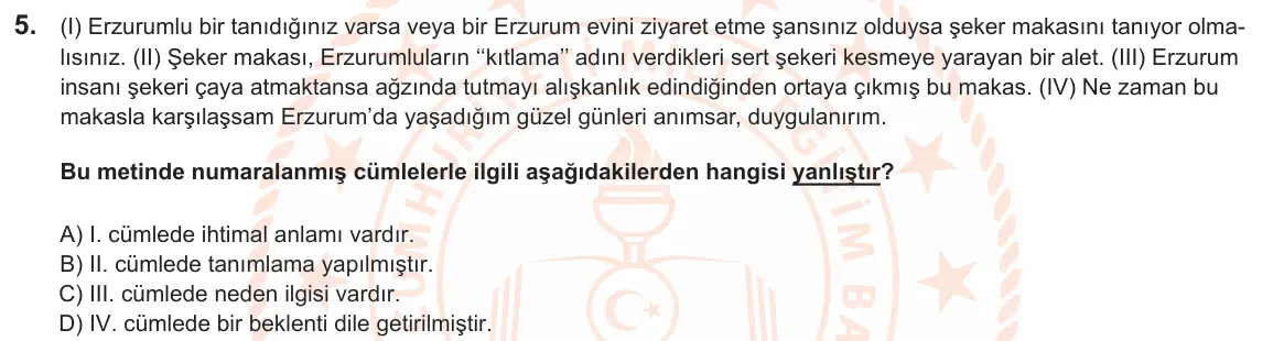 LGS Örnek Soruları Şubat 2025 Sözel Türkçe 5. Soru görseli