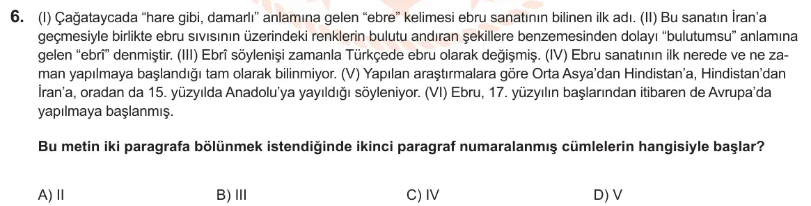 LGS Örnek Soruları Şubat 2025 Sözel Türkçe 6. Soru görseli