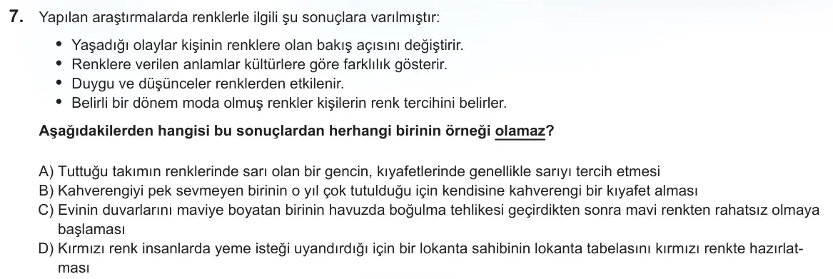 LGS Örnek Soruları Şubat 2025 Sözel Türkçe 7. Soru görseli