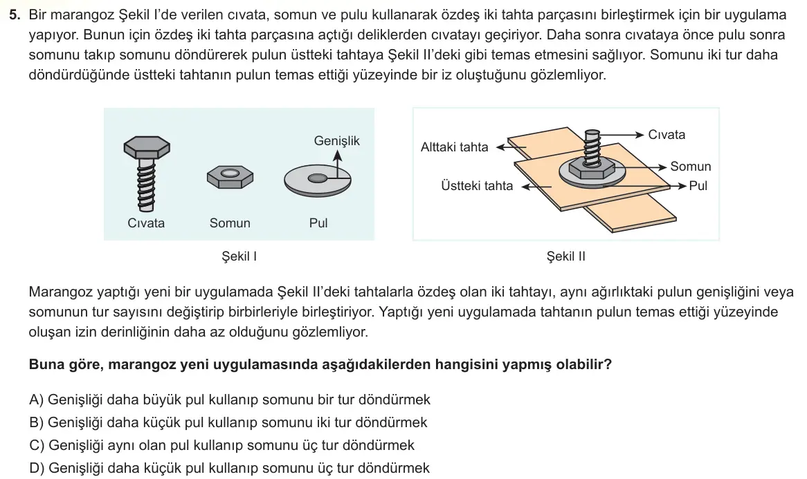 LGS Örnek Soruları Kasım 2025 Sayısal Fen Bilimleri 5. Soru görseli