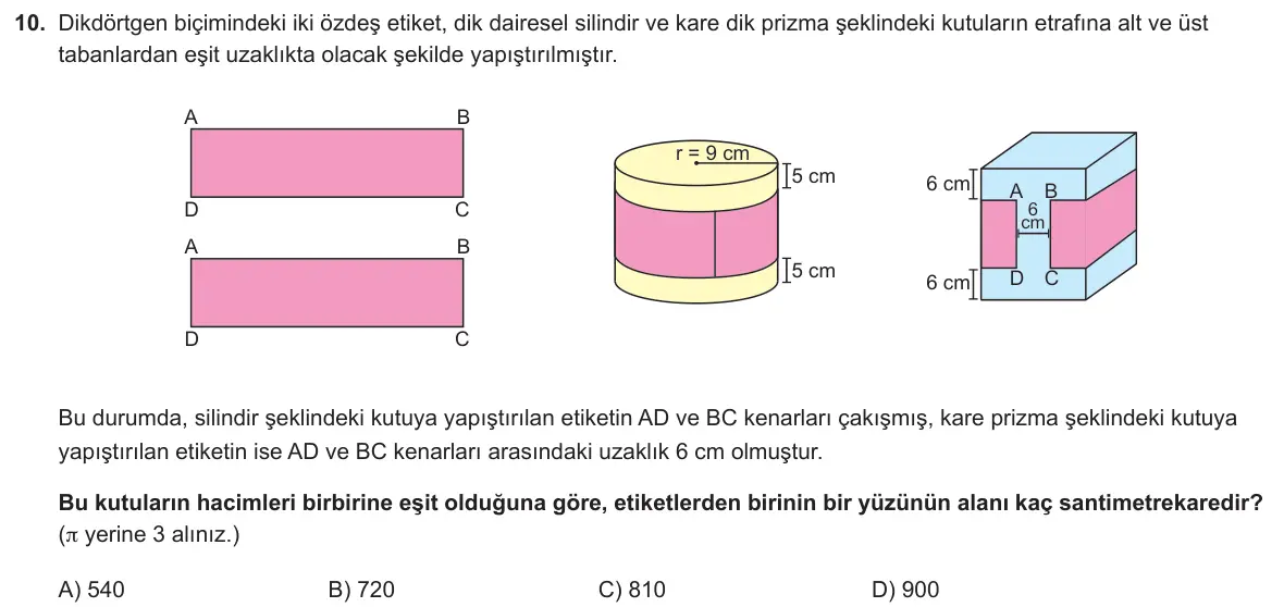 LGS Örnek Soruları Kasım 2025 Sayısal Matematik 10. Soru görseli
