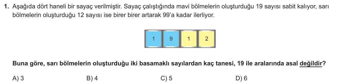LGS Örnek Soruları Kasım 2025 Sayısal Matematik 1. Soru görseli