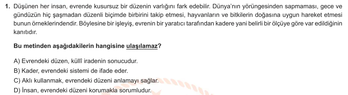 LGS Örnek Soruları Kasım 2025 Sözel Din Kültürü ve Ahlak Bilgisi 1. Soru görseli