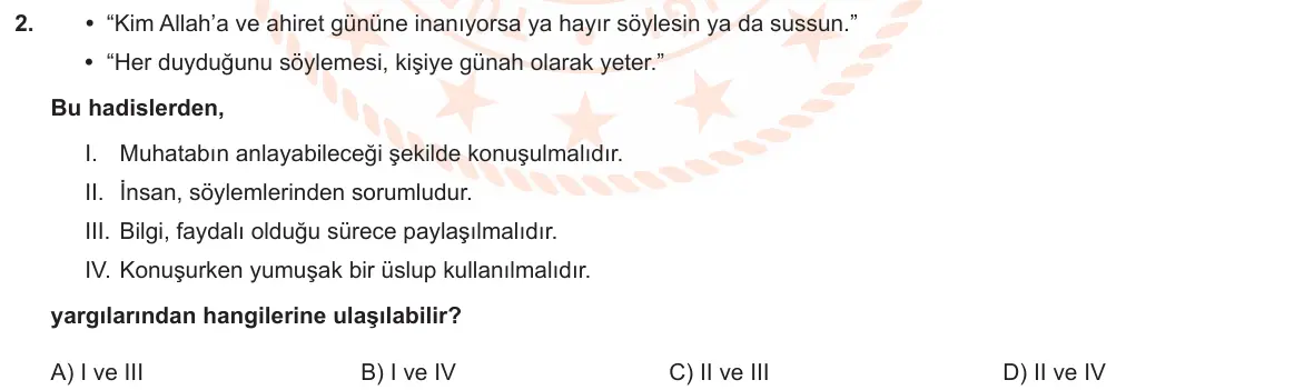 LGS Örnek Soruları Kasım 2025 Sözel Din Kültürü ve Ahlak Bilgisi 2. Soru görseli