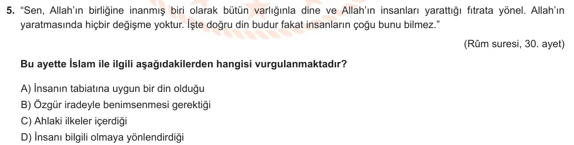 LGS Örnek Soruları Kasım 2025 Sözel Din Kültürü ve Ahlak Bilgisi 5. Soru görseli