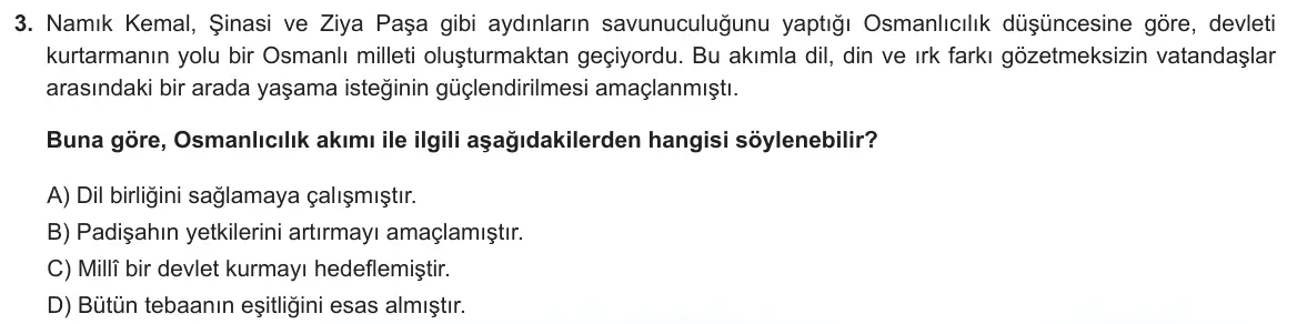 LGS Örnek Soruları Kasım 2025 Sözel T.C. İnkılap Tarihi ve Atatürkçülük 3. Soru görseli
