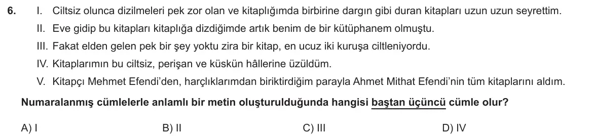 LGS Örnek Soruları Kasım 2025 Sözel Türkçe 6. Soru görseli