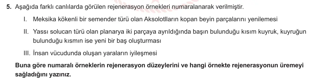 10. Sınıf Biyoloji 2023-2024 1. Dönem 1. Yazılı 1. Bölüm 5. Soru görseli
