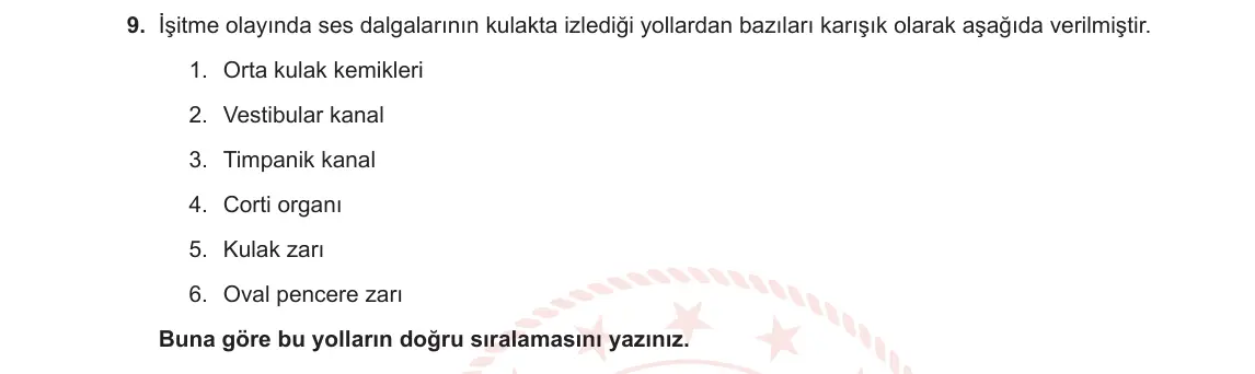 11. Sınıf Biyoloji 2023-2024 1. Dönem 1. Yazılı 2. Bölüm 9. Soru görseli
