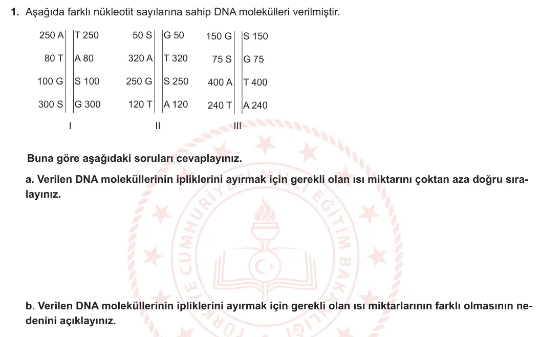 12. Sınıf Biyoloji 2023-2024 1. Dönem 1. Yazılı 1. Bölüm 1. Soru görseli