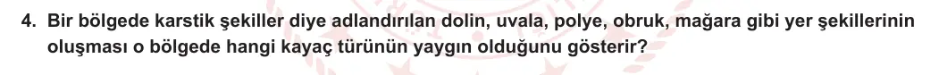 10. Sınıf Coğrafya 2023-2024 1. Dönem 1. Yazılı 2. Bölüm 4. Soru görseli