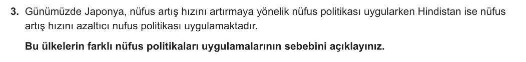 11. Sınıf Coğrafya 2023-2024 1. Dönem 1. Yazılı 2. Bölüm 3. Soru görseli