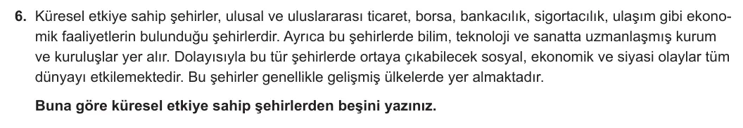 11. Sınıf Coğrafya 2023-2024 1. Dönem 1. Yazılı 2. Bölüm 6. Soru görseli