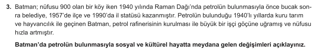 12. Sınıf Coğrafya 2023-2024 1. Dönem 1. Yazılı 2. Bölüm 3. Soru görseli